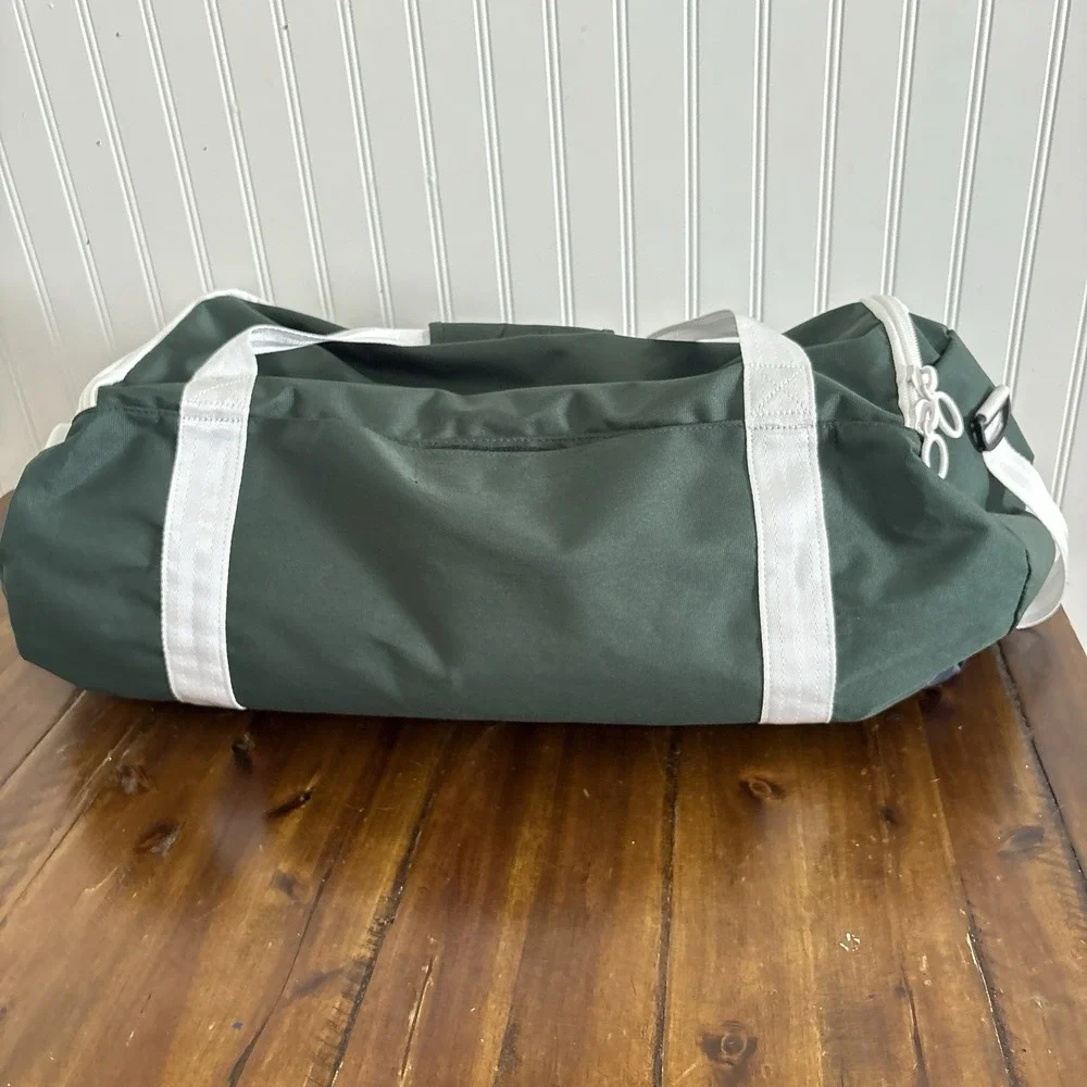 Vintage Lands' End Green White Duffel Bag Weekender Gym Travel Shoulder Strap